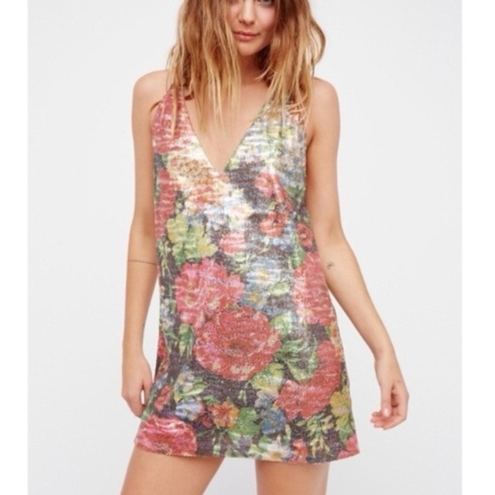 FREE PEOPLE Tangier Floral Sequin Mini Dress Multi Combo (D3)